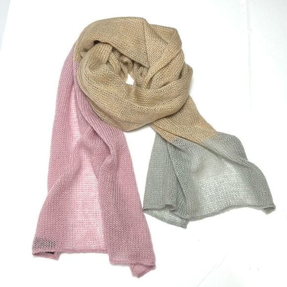 Lightweight Oblong Scarf Kid Mohair Blend Beige Pink Gray made in France - Picture 1 of 9